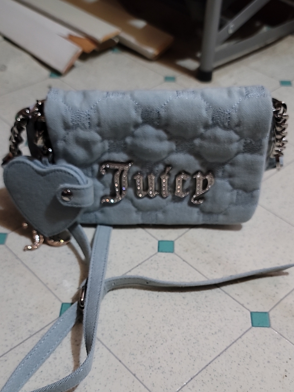 Juicy Couture Pale Blue Quilted Heart Charm Crossbody